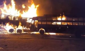 Bus accident in Kannuaj bbus collides with truck catches fire many feared dead