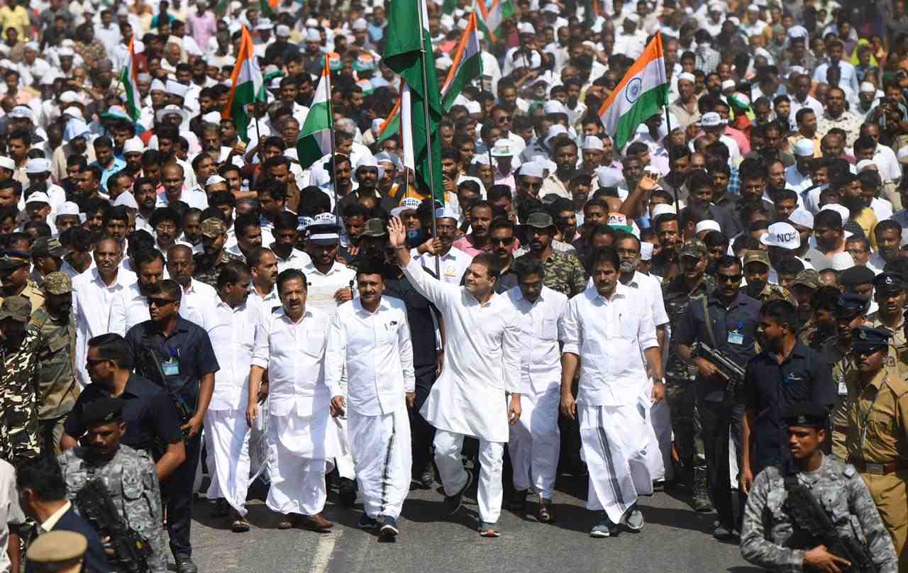 Rahul Gandhi foot march against CAA in Kerala (Photo Credit: Congress/Twitter)