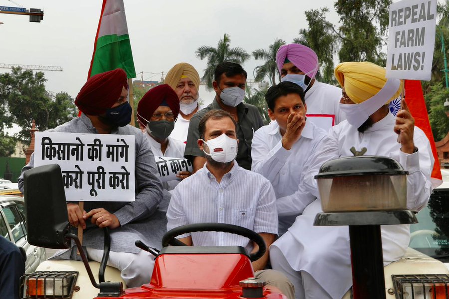Rahul drives tractor to Parliament to express support for farmers