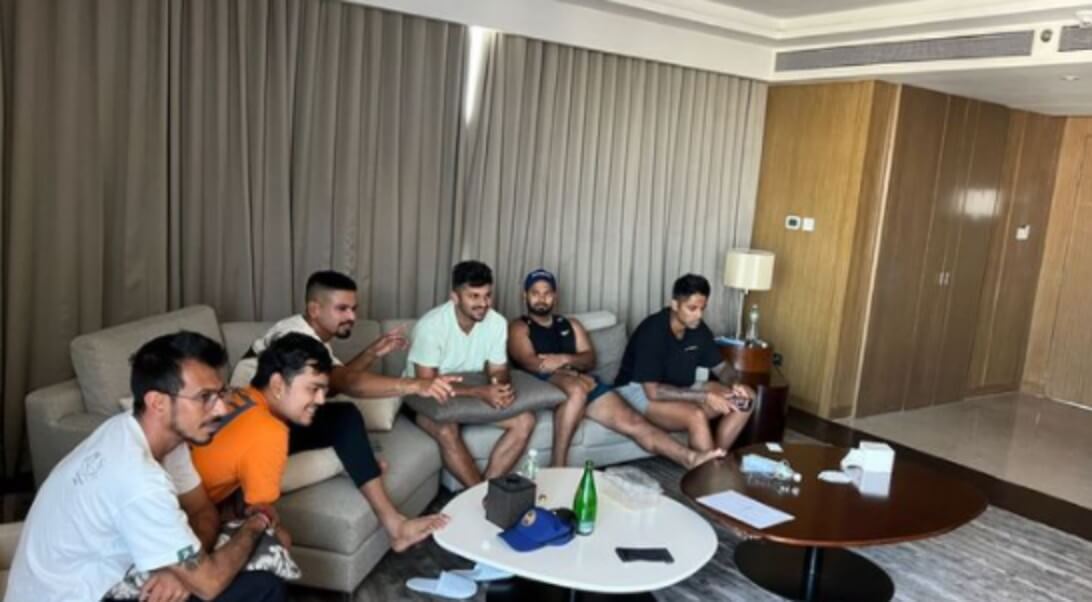 Indian players watching IPL auction image shared by Rohit Sharma (1)