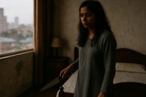 Woman with knife in hand IANS (1) (1)